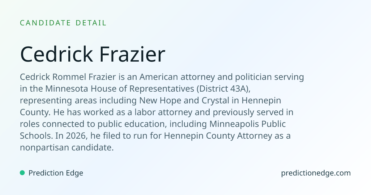 Cedrick Frazier: 2026 Minnesota District Attorney Polls & Odds ...
