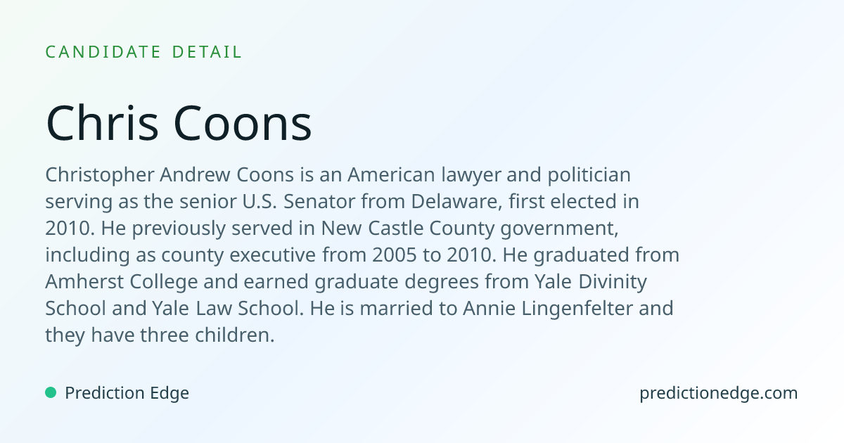 Chris Coons: 2026 Delaware U.S. Senate Polls & Odds | Prediction Edge