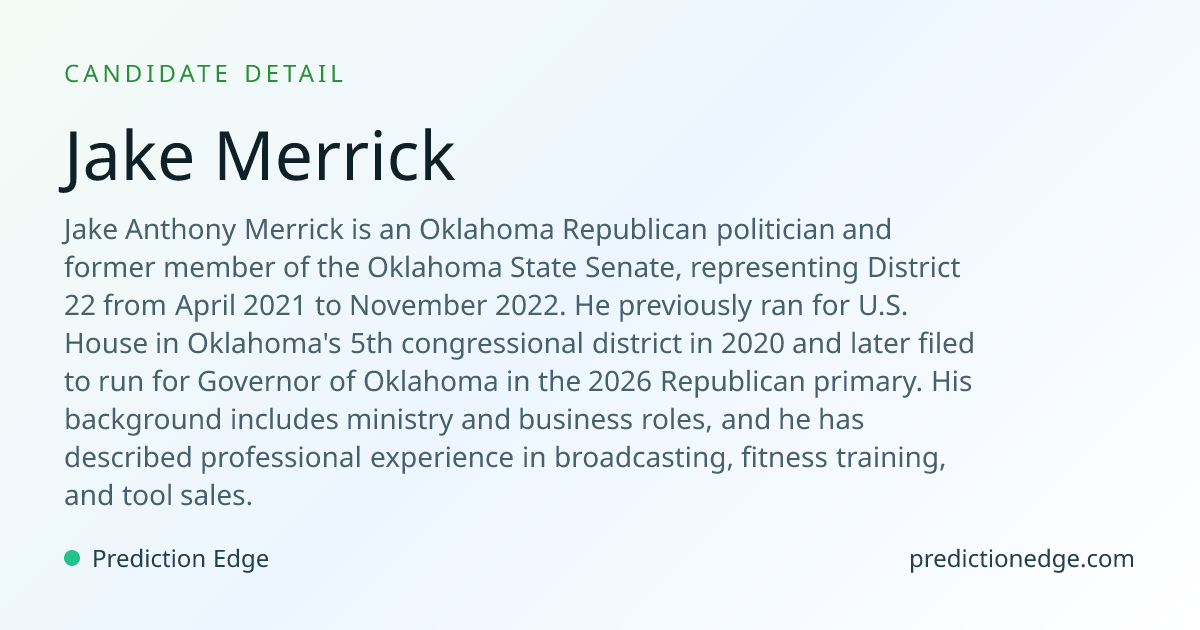 Jake Merrick: 2026 Oklahoma Governor Polls & Odds | Prediction Edge