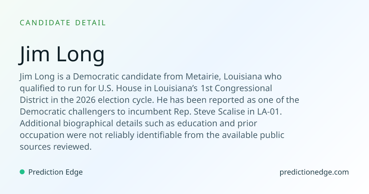 Jim Long: 2027 Louisiana U.S. House Polls & Odds | Prediction Edge