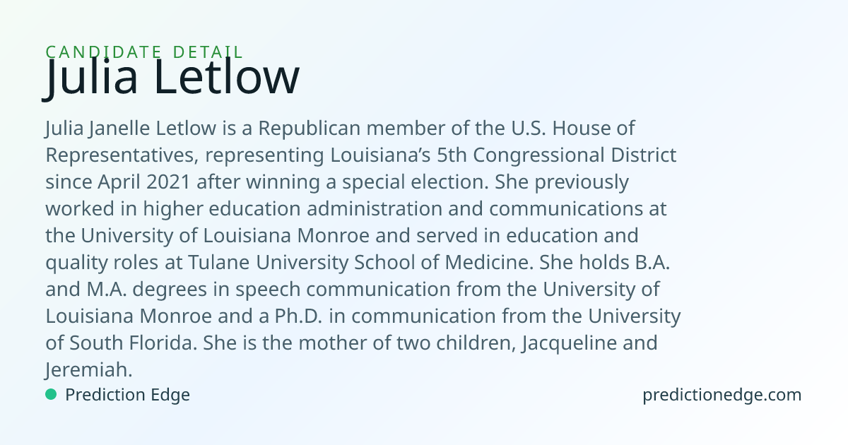 Julia Letlow: 2026 Louisiana U.S. Senate Polls & Odds | Prediction Edge
