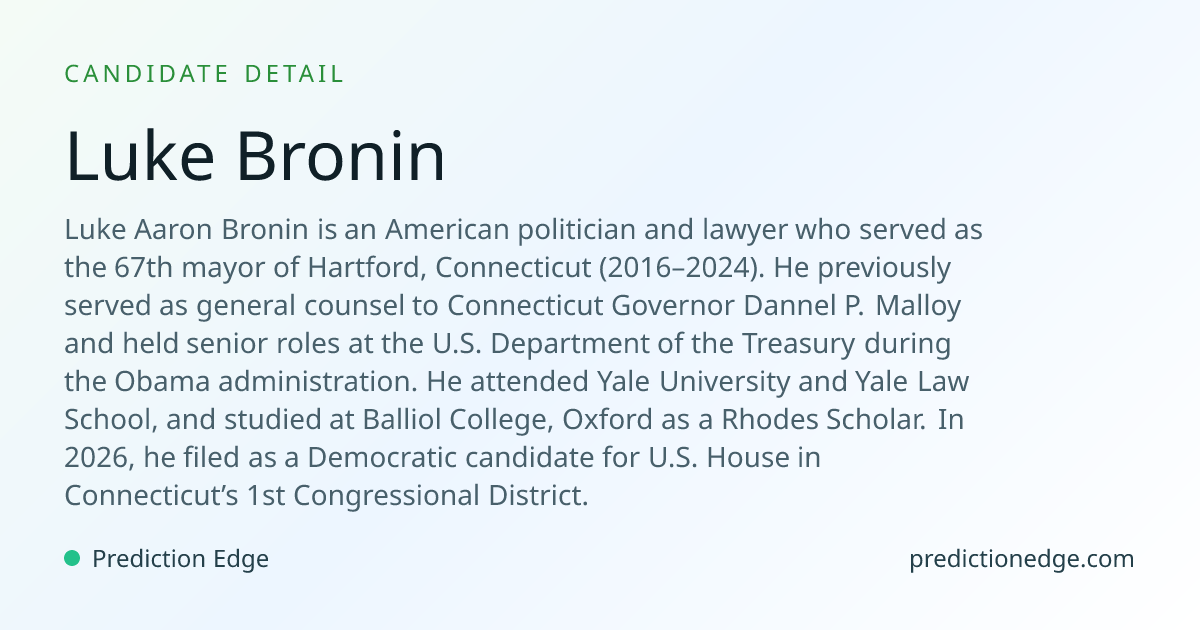Luke Bronin: 2026 Connecticut U.S. House Polls & Odds | Prediction Edge