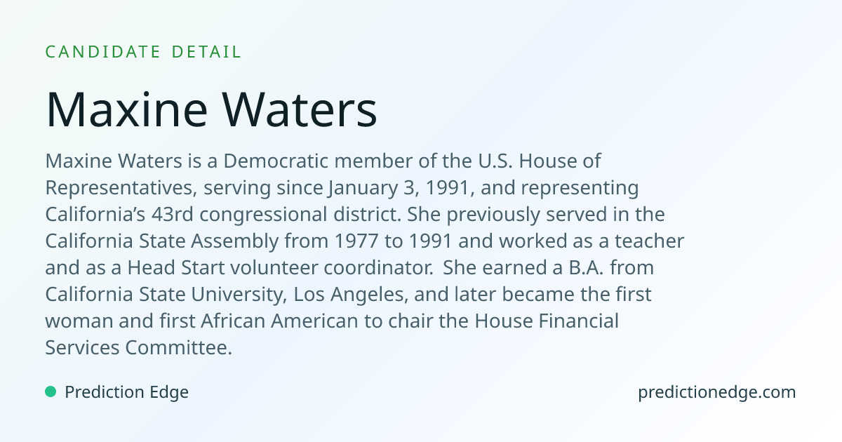 Maxine Waters: 2026 California U.S. House Polls & Odds | Prediction Edge