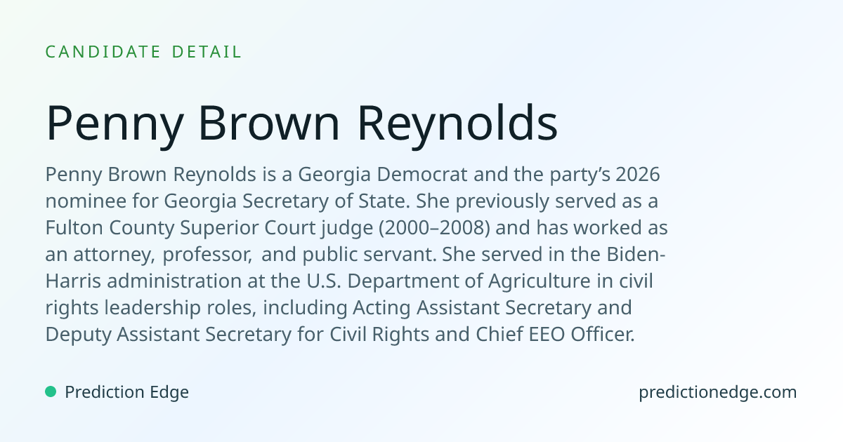 Penny Brown Reynolds: 2026 Georgia Secretary of State Polls & Odds ...