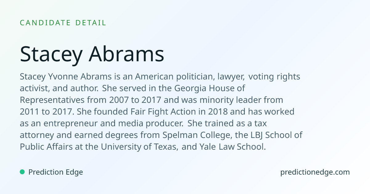 Stacey Abrams: 2026 Election Polls & Odds | Prediction Edge